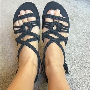 Ecote Black Braided Sandals